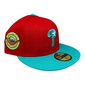 New Era Philadelphia Phillies 59FIFTY Red Teal Hat Club Cap Hat‎ 7 1/2